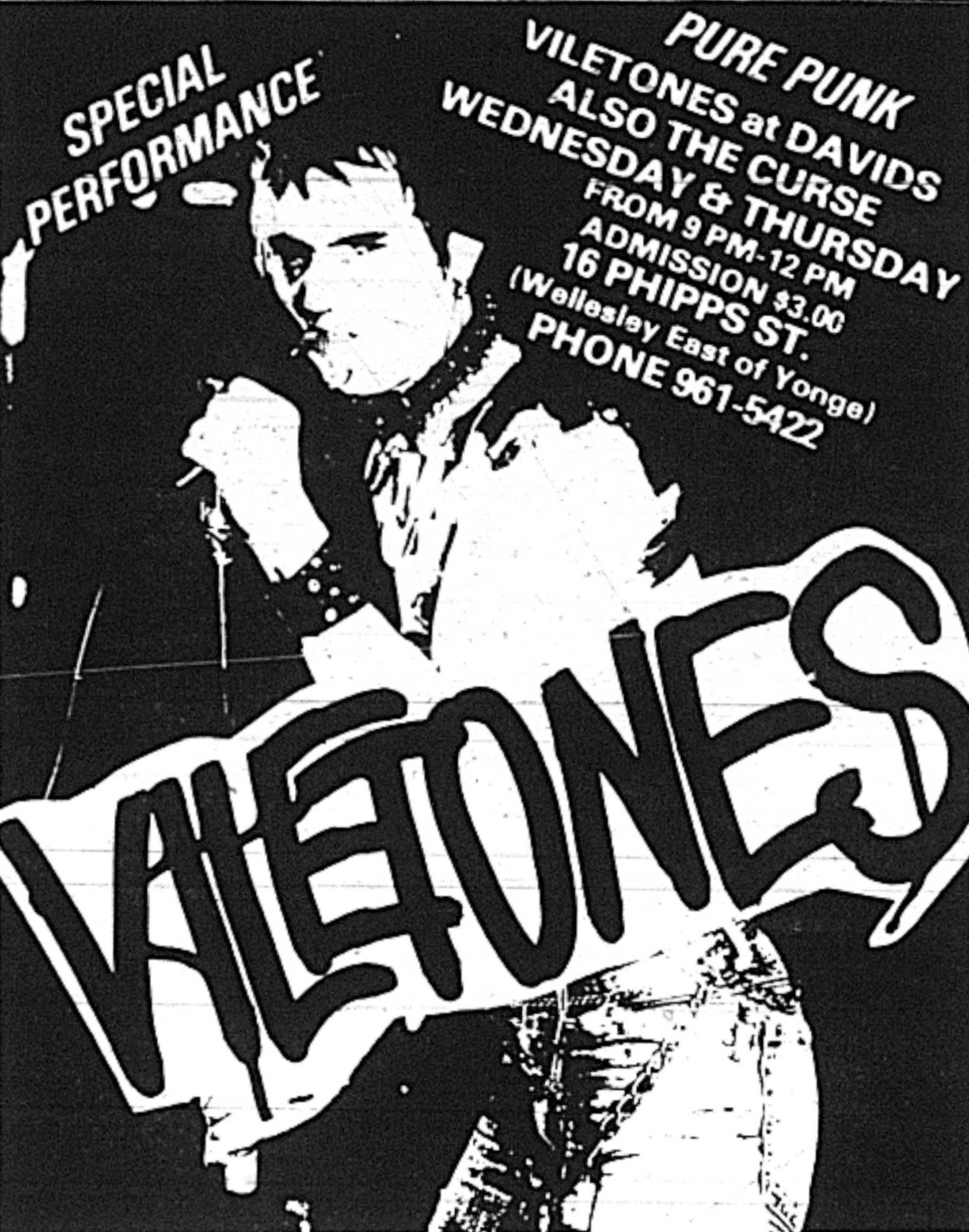 Advertisement for punk band Viletones playing at David's, Sandy LeBlanc's club