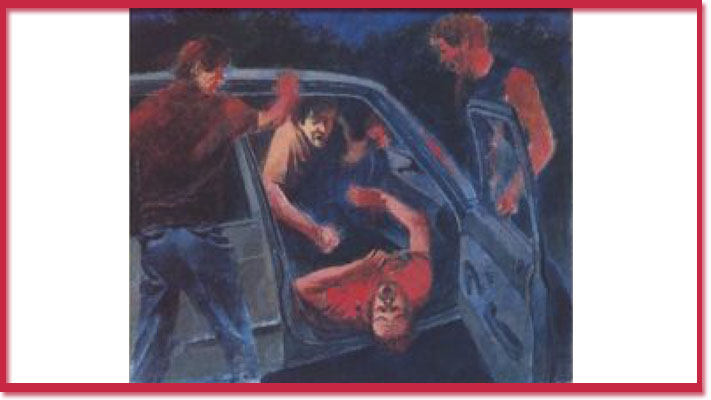 Drawings of attack for Toronto Life article Gay Bashing in High Park April 1986