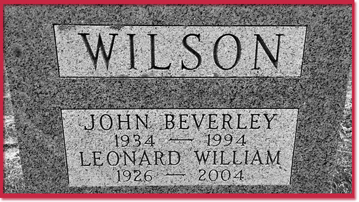 Grave marker for John Bev Wilson, Saint Mary's Cemetery, St. Mary's, Ontario